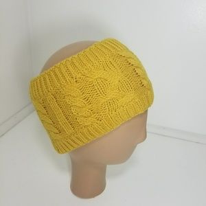 Headband Beanie with open slot hand knitted Yellow